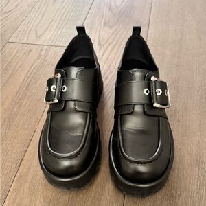 MICHAEL Michael Kors Black Leather Buckle Loafers